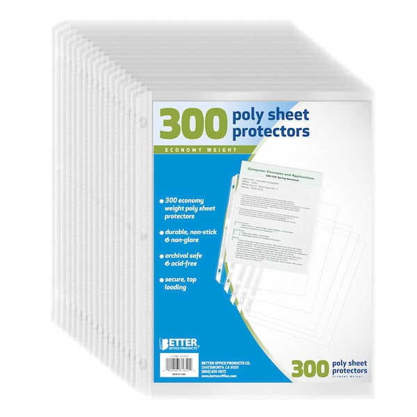 Better Office Products Sheet Protectors, Poly, 300 Sheets, 300PK 81650 - main
